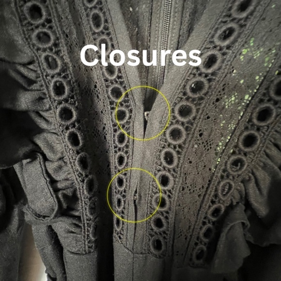 NWT Farm Rio Black Laces & Ruffle V-Neck Linen-Blend Jumpsuit (XS) - Picture 8 of 10